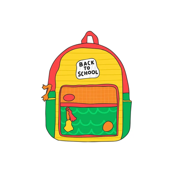 Colorful School Backpack Hand Drawn Vector School Bag Isolated White — Stock Vector