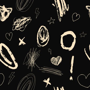 Beyaz arka planda çeşitli grungy el işaretleri ile soyut vektör pürüzsüz desen. Tekstil baskıları, kapak tasarımı ve modern projeler için mükemmel..