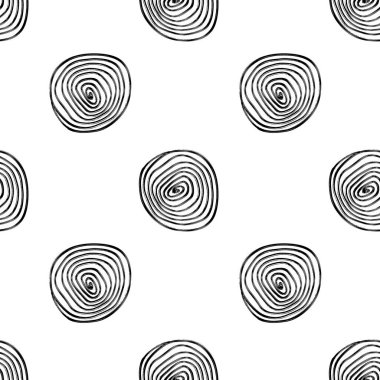 Beyaz arka planda yuvarlak el çizimi şekilleri olan kusursuz vektör deseni. Tekstil tasarımı, ambalaj kağıdı, markalaşma ve modern minimalist dekor için ideal..