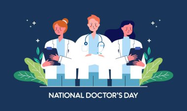 Ulusal Doktorların Günü El Çizimi Yassı Tasarım İllüstrasyonunuz kutlu olsun. Teşekkürler doktorlar ve hemşireler.