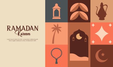 Islamic Greeting Card Template with Ramadan for Wallpaper. Ramadan Kareem Abstract Concept with Ramadan Elements clipart