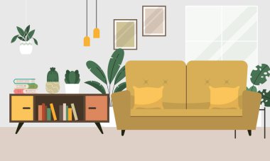 Modern ve Minimalist Ev Oturma Odası İç Tasarım İllüstrasyonu