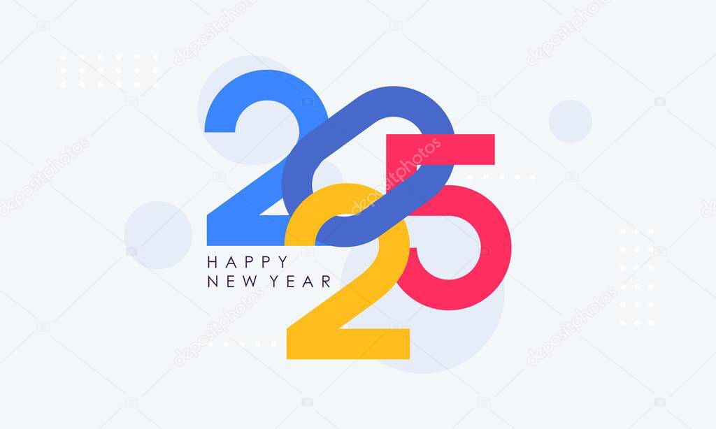 Flat Design Trendy Concept of Happy New Year 2025. New Year Celebration Design Template for Cover, Banner, Background, and Wallpaper