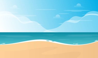 Palm Tree ve Sun in the Background Vector Illustration ile Summer Beach. Banner, Poster, Tebrik Kartı ve Daha fazlası için Tasarım.