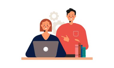 Ofis çalışanı meslektaşıyla tartışıyor. İş Tartışması ve Takım Çalışması Düz Tasarım İllüstrasyonu.