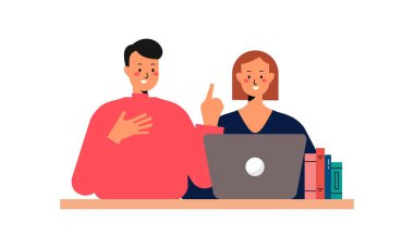 Ofis çalışanı meslektaşıyla tartışıyor. İş Tartışması ve Takım Çalışması Düz Tasarım İllüstrasyonu.