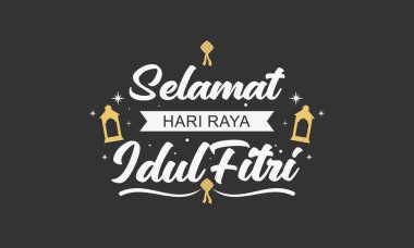 Selamat Hari Raya Idul Fitri, El Yazısı Kaligrafi ile Mübarek Bayrağı Karanlık Arkaplanda Ayrı Tutuldu.