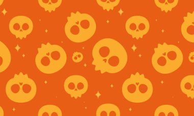 Çizgi Film Kafatası ve Yıldızlarla Şirin Portakal Cadılar Bayramı Şablonu