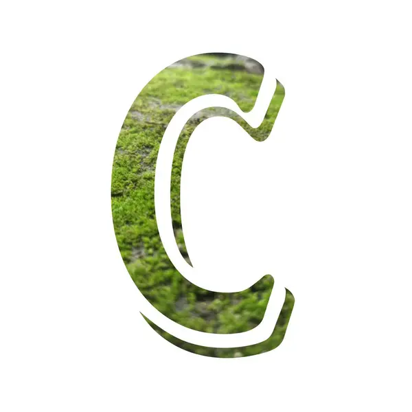 Büyük harf C beyaz arka planı olan yeşil bir çim. izole