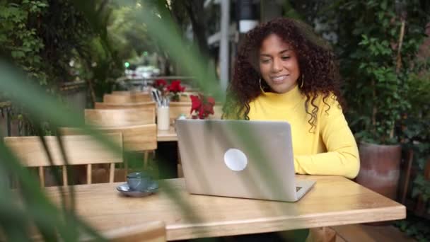 Jovem Brasileira Bonita Livre Usando Laptop — Vídeo de Stock
