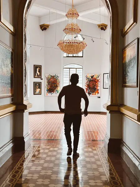 Medellin Antioquia Colombia Maart 2024 Man Loopt Door Kunstkamers Van — Stockfoto