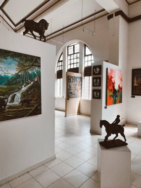 Medellin, Antioquia, Kolombiya. 8 Mart 2024: Ulusal saray alışveriş merkezindeki sanat odaları