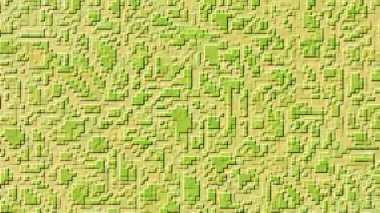 A seamless abstract animation with a bright lime green and yellow palette, featuring shifting 3D embossed textures that evoke a futuristic circuit board or digital landscape. Digitally generated video.  