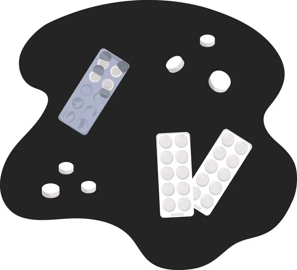 Bir paket hapın vektör çizimi. Beyaz haplar. İlaç..