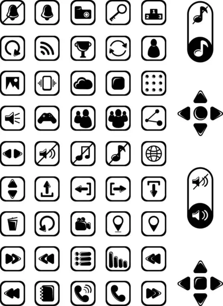 Arayüz 2D oyunu. Program için düğmeler. Çizgili siyah düğmeler.