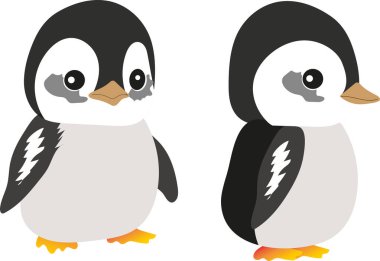 İki Çizgi Penguen Yan yana, Karşıt Yönlere Bakıyor