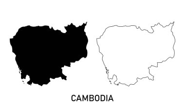 Kamboçya harita vektörü beyaz arka plana ayarlandı. Çeşitli biçimlerde harita, siyah ve gri