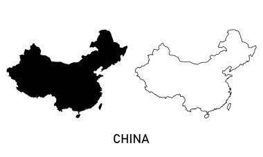 Çin haritası vektörü beyaz arka plana ayarlandı. Çeşitli biçimlerde harita, siyah ve gri