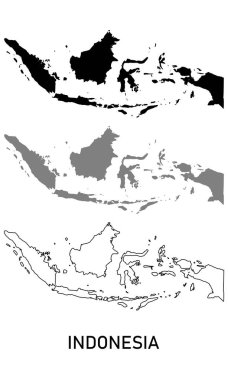 Endonezya harita vektörü beyaz arka plana ayarlandı. Çeşitli biçimlerde harita, siyah ve gri