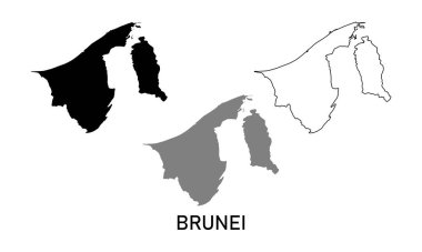 Brunei harita vektörü beyaz arka plana ayarlandı. Çeşitli biçimlerde harita, siyah ve gri
