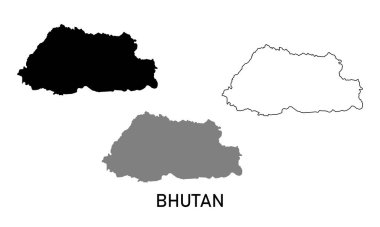 Bhutan harita vektörü beyaz arkaplana ayarlandı. Çeşitli biçimlerde harita, siyah ve gri
