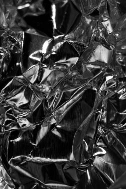 Metalik siyah beyaz desen arkaplan tek renkli buruşmuş metal yüzey