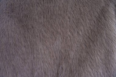 Sahte kürklü, dumanlı gri bir ceketin yakın çekimi. Kumaşın kabarık dokusu konfor ve sıcaklık hissi veriyor. Soğuk aylar boyunca rahat moda için ideal..