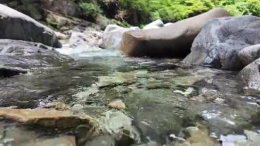 Yazın başında Kiso Vadisi 'ndeki nehrin akışı.