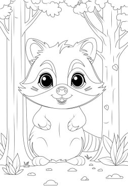 Boyama sayfası Ormanda gülümseyen bir rakun