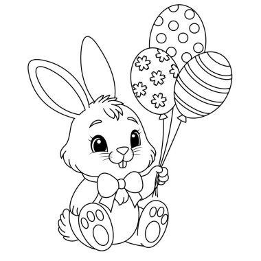 Balon boyama sayfalı Kawaii Paskalya Tavşanı