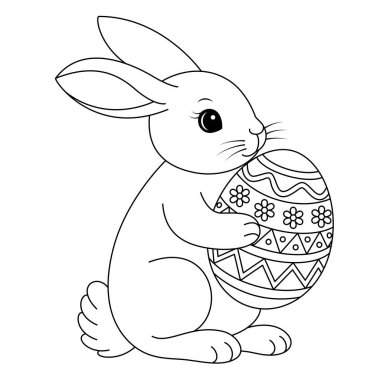 Paskalya Tavşanı süslü bir Paskalya yumurtası boyama sayfası taşıyor.
