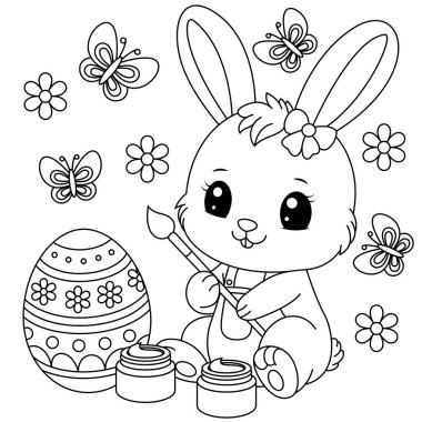 Küçük Tavşan Paskalya yumurtalarını boyuyor.