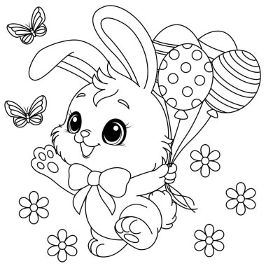 Balon boyama sayfalı Kawaii Paskalya Tavşanı