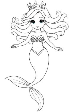 Kawaii deniz kızı boyama sayfası
