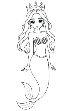 Kawaii deniz kızı boyama sayfası