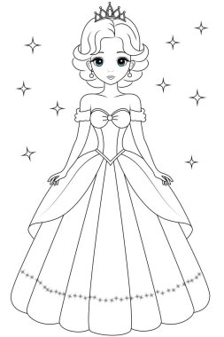 Boyama sayfası şirin prenses. Çocuk boyama kitabı için düz vektör özeti