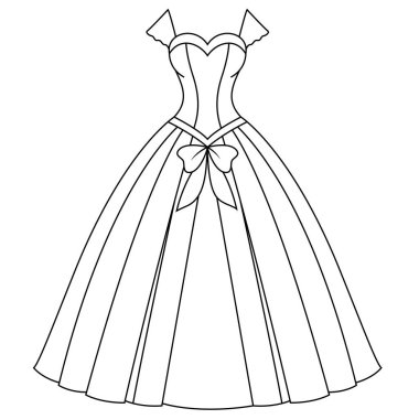 Çocuklar için prenses elbisesi boyama sayfası. Moda illüstrasyon boyama kitabı