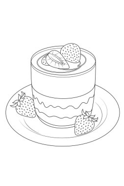 Çilekli panna cotta boyama sayfası. Yiyecek ve içecek klonlama kitabı