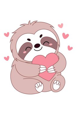 Kalp çizimi olan şirin bir tembel hayvan. Çalışma tabloları oluşturmak için hayvan tırmanışı