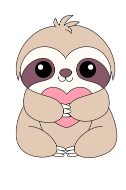 Kalp çizimi olan şirin bir tembel hayvan. Çalışma tabloları oluşturmak için hayvan tırmanışı