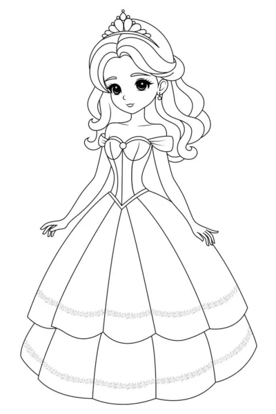 stock vector Coloring page cute princess. Flat vector outline for kids coloring book