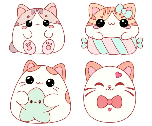 stock vector Set of Cute Kitty Squishmallow Illustration