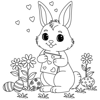 Çocuklar için yumurta boyama sayfalı Paskalya tavşanı