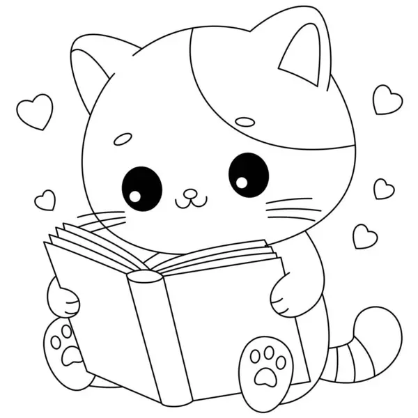 Şirin kedi kitap boyama sayfası okuyor.