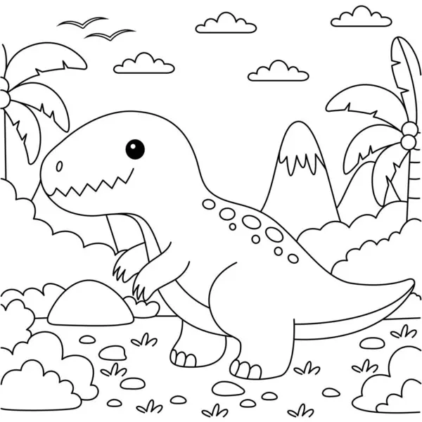Cute Velociraptor Dinosaur Coloring Page — Stock Vector