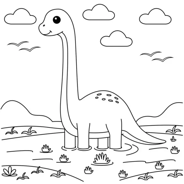 Carino Brachiosaurus Dinosauro Disegno Colorare — Vettoriale Stock