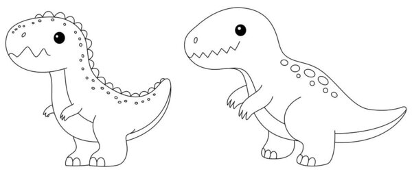 Cute Velociraptor And Tyrannosaurus Rex Dinosaur Coloring Page. Cute flat dinosaurs isolated on white background