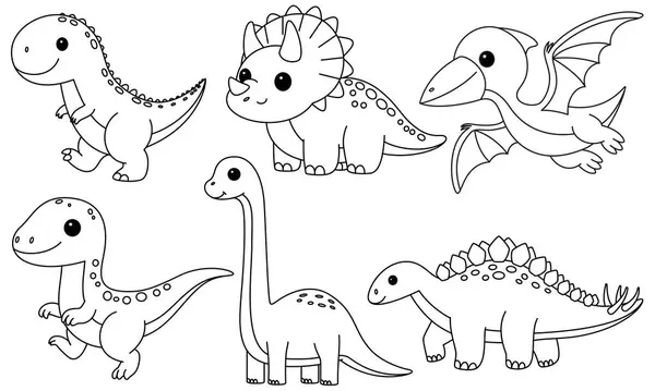 Conjunto Dinossauros Bonitos Para Colorir Página Isolada Fundo Branco Stegosaurus —  Vetores de Stock