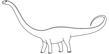 Diplodocus boyama sayfası. Beyaz arka planda izole edilmiş şirin düz dinozor.
