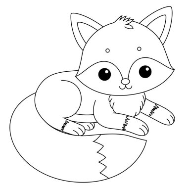 Çocuklar için şirin tilki boyama sayfası. Beyaz arka planda izole edilmiş şirin düz bir hayvan.